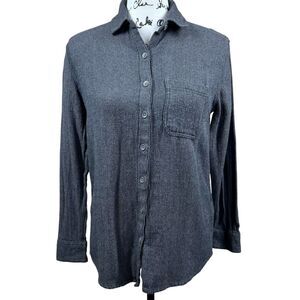 Lily & Lottie Women Gray Long Sleeve Button-Down Shirt XS academia preppy cotton